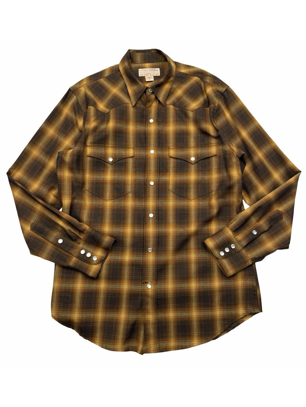 Filson Virgin Wool Western Snap Button Flannel Shirt Plaid Brown Size M